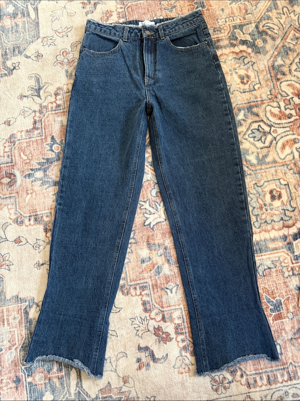 OAK + FORT Dark Blue Wide-Leg Jeans with Raw Hem Size 27